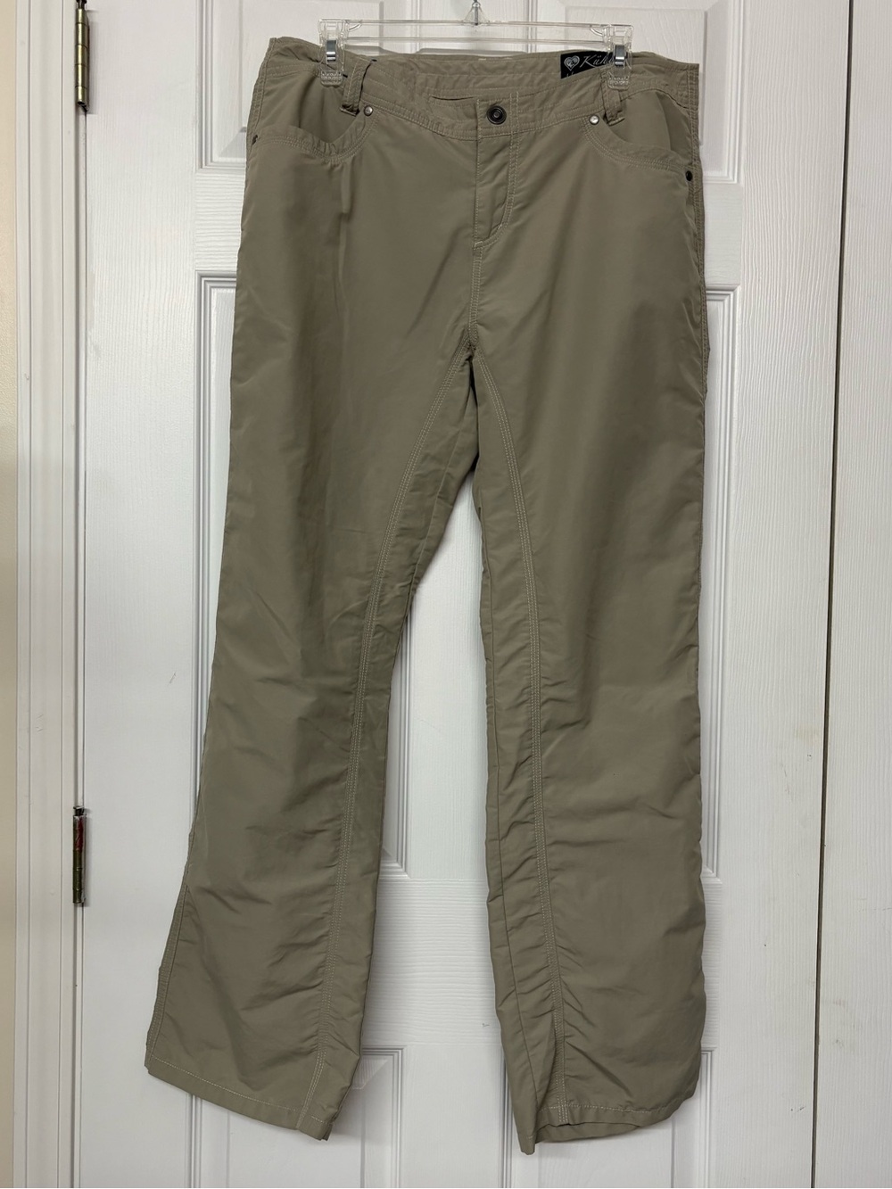 Kuhl Lightweight Quick Dry Activewear Pants Khaki Floral Embroidery Sz 14